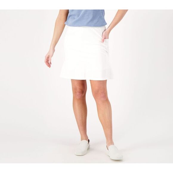 Denim & Co. Women's Petite Skirt PM Active French Terry Pull-on White A601489 - Picture 1 of 4